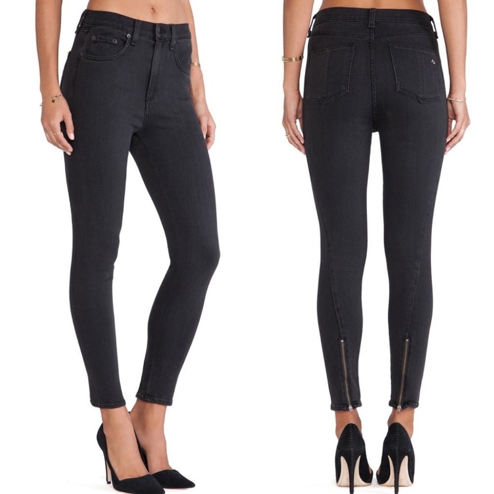 Revolve Rag & Bone Justine Zipper Skinny Jeans Soft Black‎ Size 25 Made in USA